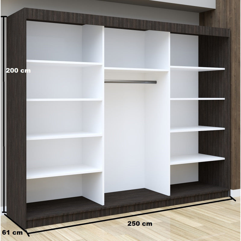 Dulap Dormitor Nova Plus 250 cm x 200 cm , cu oglinda , wenge cu usi glisante sonoma