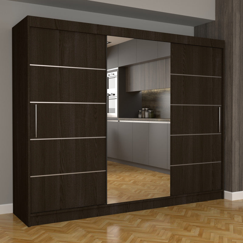 Dulap Dormitor Nova Plus 250 cm x 200 cm , cu oglinda , wenge cu usi glisante wenge