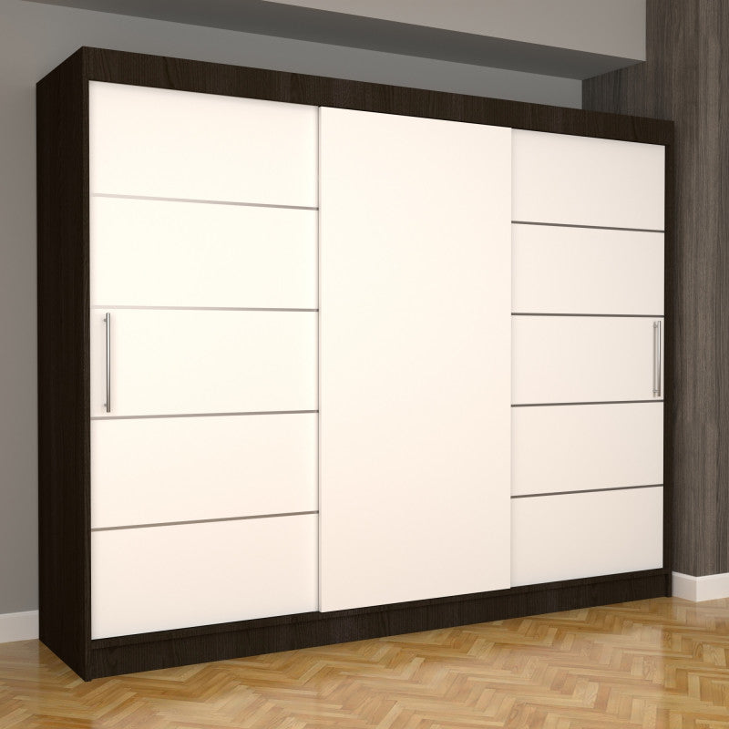 Dulap Dormitor Nova Plus 250 cm x 200 cm , fara oglinda , wenge cu usi glisante albe