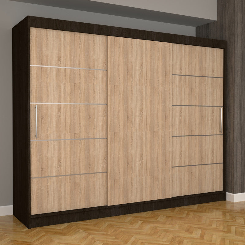 Dulap Dormitor Nova Plus 250 cm x 200 cm , fara oglinda , wenge cu usi glisante sonoma