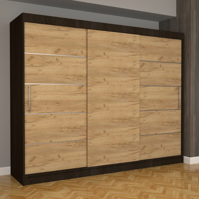 Dulap Dormitor Nova Plus 250 cm x 200 cm , fara oglinda , wenge cu usi glisante oak craft gold
