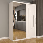 Dulap Dormitor Nova Ultra 150 cm x 200 cm , cu oglinda , alb cu usi glisante albe