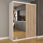 Dulap Dormitor Nova Ultra 150 cm x 200 cm , cu oglinda , alb cu usi glisante sonoma