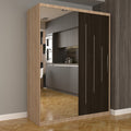 Dulap Dormitor Nova Ultra 150 cm x 200 cm , cu oglinda , sonoma cu usi glisante wenge