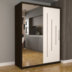 Dulap Dormitor Nova Ultra 150 cm x 200 cm , cu oglinda , wenge cu usi glisante albe