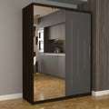 Dulap Dormitor Nova Ultra 150 cm x 200 cm , cu oglinda , wenge cu usi glisante gri