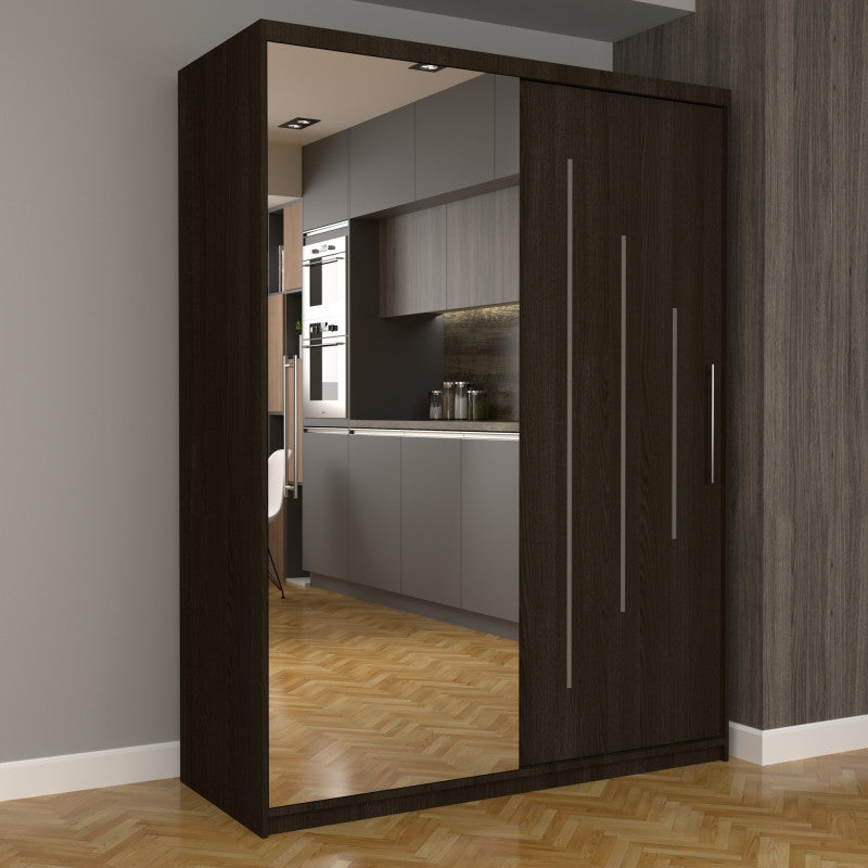 Dulap Dormitor Nova Ultra 150 cm x 200 cm , cu oglinda , wenge cu usi glisante wenge
