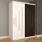 Dulap Dormitor Nova Ultra 150 cm x 200 cm , fara oglinda , alb cu usi glisante alb wenge