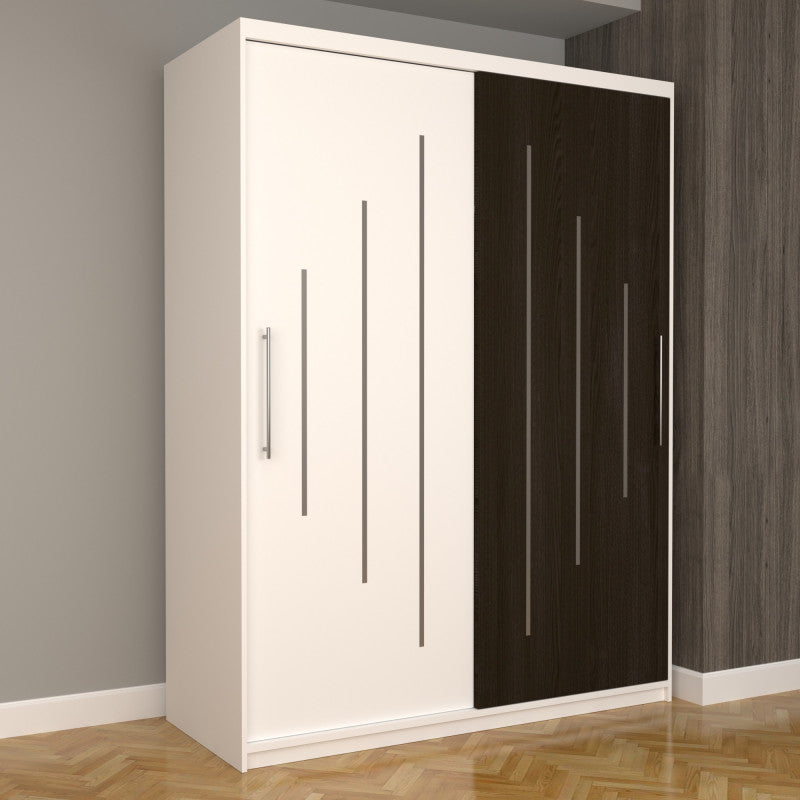 Dulap Dormitor Nova Ultra 150 cm x 200 cm , fara oglinda , alb cu usi glisante alb wenge