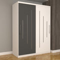 Dulap Dormitor Nova Ultra 150 cm x 200 cm , fara oglinda , alb cu usi glisante gri alb