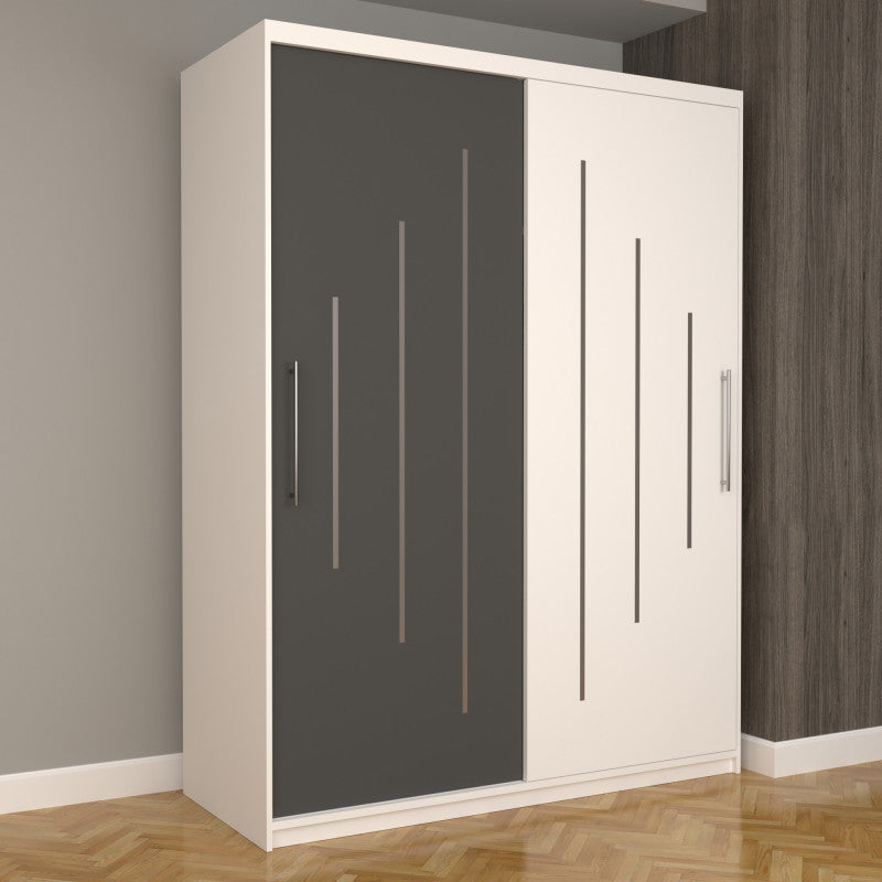 Dulap Dormitor Nova Ultra 150 cm x 200 cm , fara oglinda , alb cu usi glisante gri alb