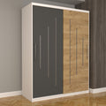 Dulap Dormitor Nova Ultra 150 cm x 200 cm , fara oglinda , alb cu usi glisante gri oak craft gold