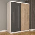 Dulap Dormitor Nova Ultra 150 cm x 200 cm , fara oglinda , alb cu usi glisante gri sonoma