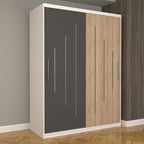 Dulap Dormitor Nova Ultra 150 cm x 200 cm , fara oglinda , alb cu usi glisante gri sonoma