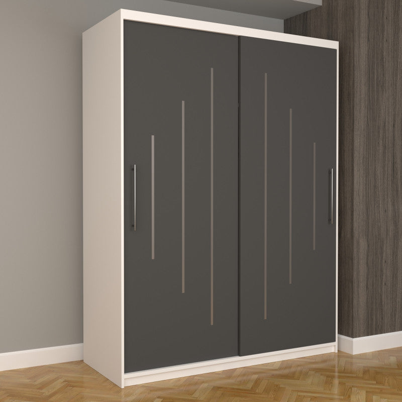 Dulap Dormitor Nova Ultra 150 cm x 200 cm , fara oglinda , alb cu usi glisante gri