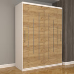 Dulap Dormitor Nova Ultra 150 cm x 200 cm , fara oglinda , alb cu usi glisante oak craft gold
