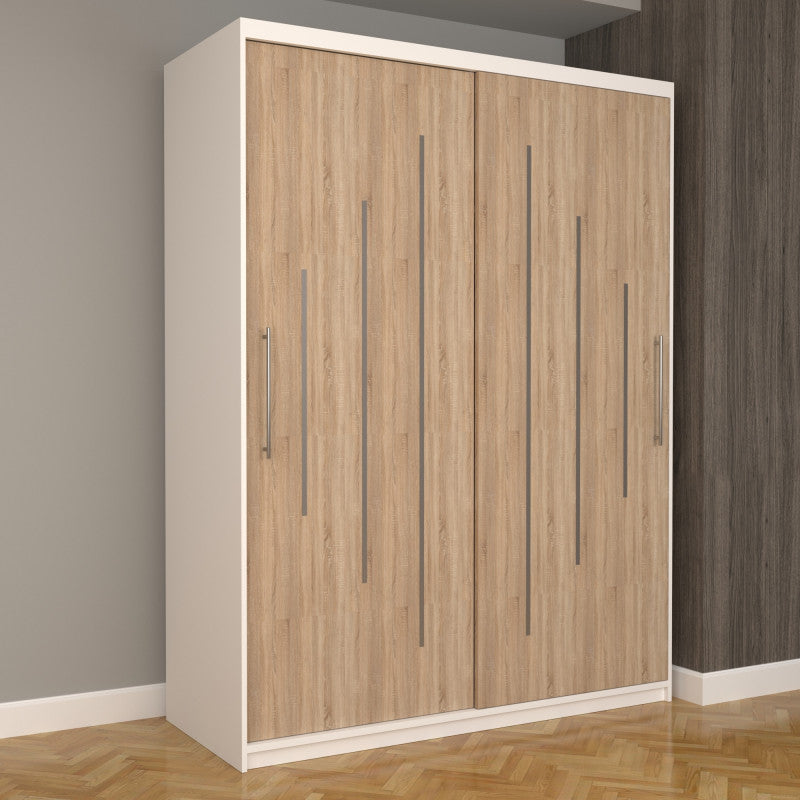 Dulap Dormitor Nova Ultra 150 cm x 200 cm , fara oglinda , alb cu usi glisante sonoma