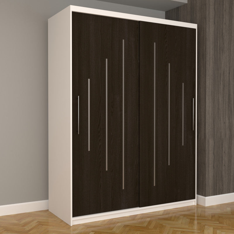 Dulap Dormitor Nova Ultra 150 cm x 200 cm , fara oglinda , alb cu usi glisante wenge