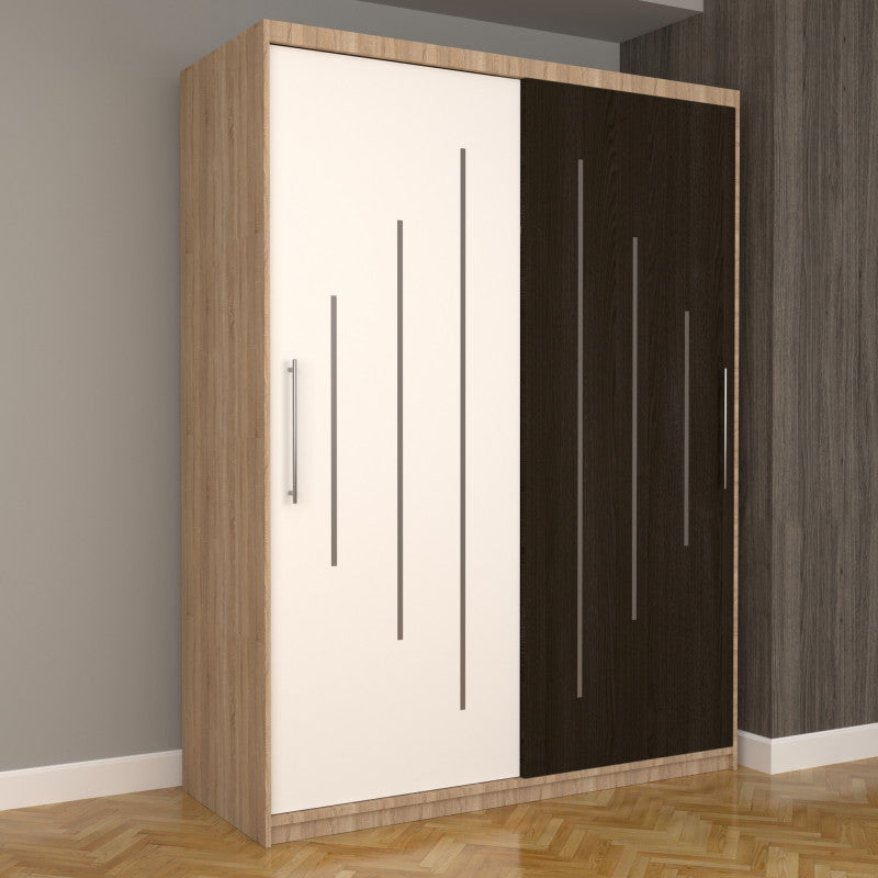 Dulap Dormitor Nova Ultra 150 cm x 200 cm , fara oglinda , sonoma cu usi glisante alb wenge