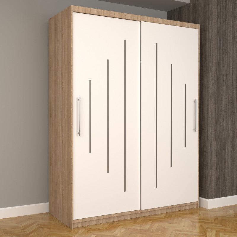 Dulap Dormitor Nova Ultra 150 cm x 200 cm , fara oglinda , sonoma cu usi glisante albe