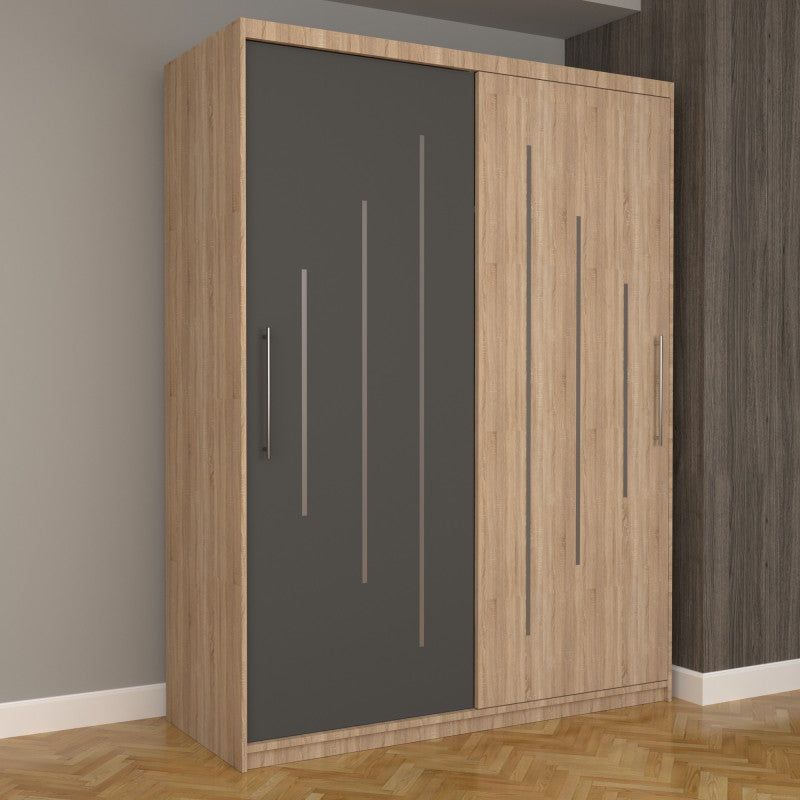 Dulap Dormitor Nova Ultra 150 cm x 200 cm , fara oglinda , sonoma cu usi glisante gri sonoma