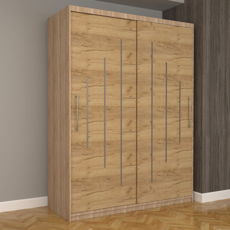 Dulap Dormitor Nova Ultra 150 cm x 200 cm , fara oglinda , sonoma cu usi glisante oak craft gold