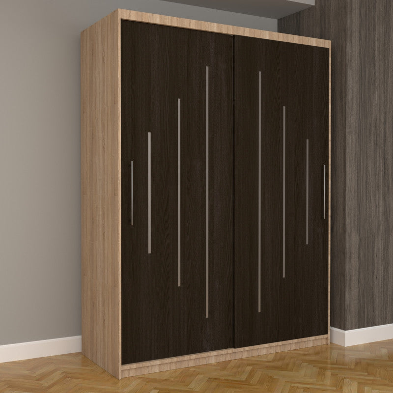 Dulap Dormitor Nova Ultra 150 cm x 200 cm , fara oglinda , sonoma cu usi glisante wenge