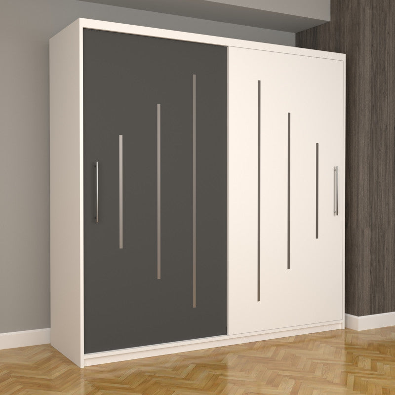 Dulap Dormitor Nova Ultra 200 cm x 200 cm , fara oglinda , alb cu usi glisante gri alb