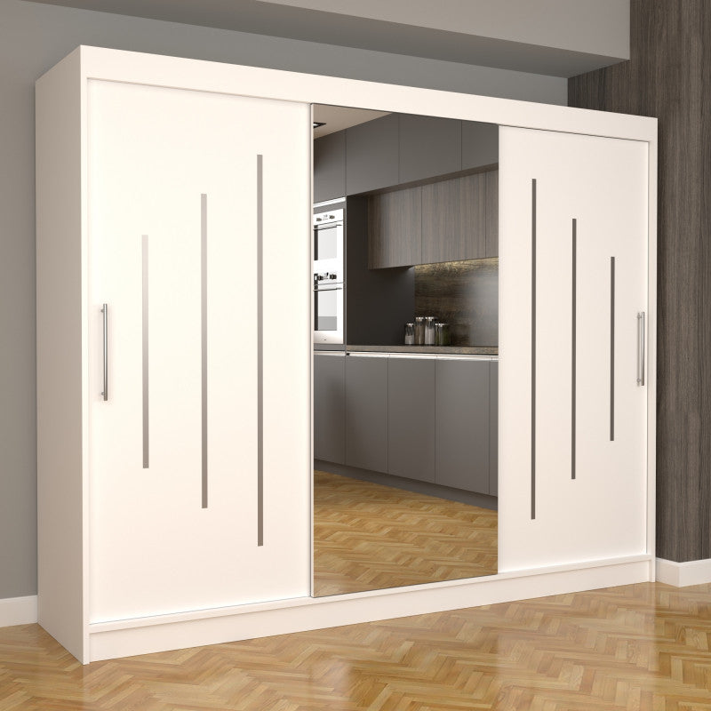 Dulap Dormitor Nova Ultra 250 cm x 200 cm , cu oglinda , alb cu usi glisante alb