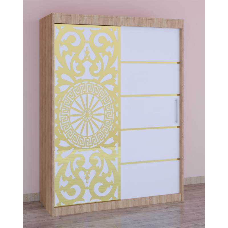 Dulap Dormitor Stefan Cod122 Sonoma cu usi glisante Albe 150 cm x 200 cm