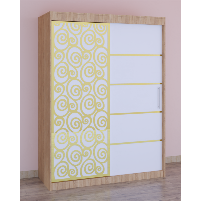 Dulap Dormitor Stefan Cod128 Sonoma cu usi glisante Albe 150 cm x 200 cm