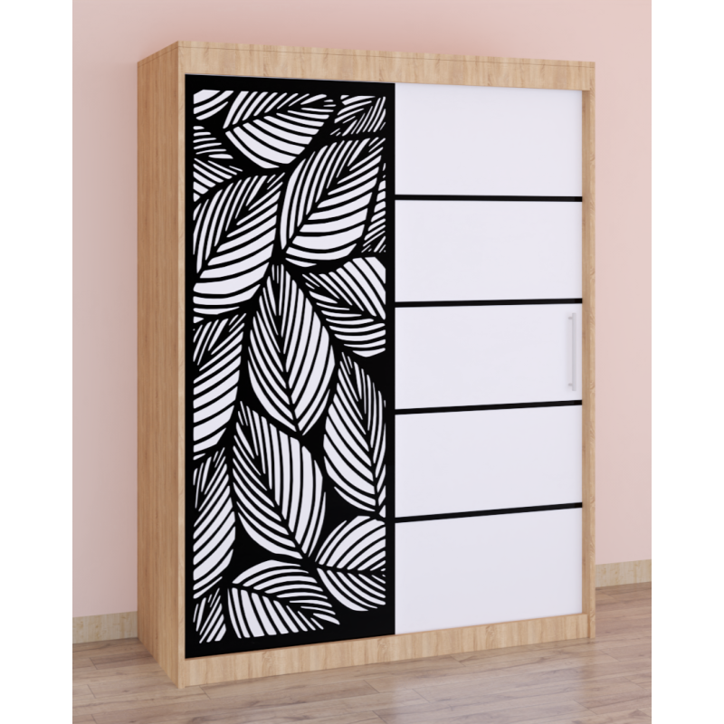 Dulap Dormitor Stefan Cod135 Sonoma cu usi glisante Albe 200 cm x 200 cm