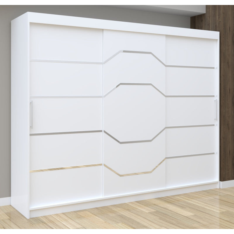Dulap Nordis 250 cm Alb Cu Usi Glisante Albe Silver Hexagon