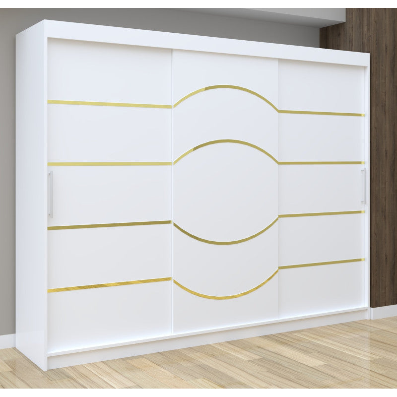 Dulap Nordis 250 cm Alb Cu Usi Glisante Albe Gold Rotund