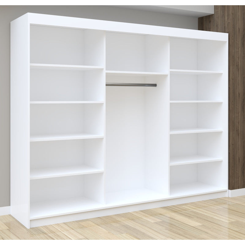 Dulap Nordis 250 cm Alb Cu Usi Glisante Sonoma Fara Oglinda Ornament Negru Rotund Plus
