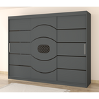 Dulap Nordis 250 cm Gri Cu Usi Glisante Gri Fara Oglinda Ornament Negru Rotund Plus