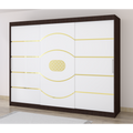 Dulap Nordis 250 cm Wenghe Cu Usi Glisante Albe Fara Oglinda Ornament Gold Rotund Plus