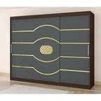 Dulap Nordis 250 cm Wenghe Cu Usi Glisante Gri Fara Oglinda Ornament Gold Rotund Plus