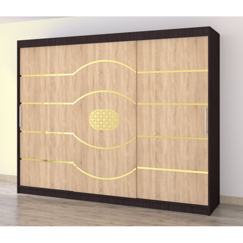 Dulap Nordis 250 cm Wenghe Cu Usi Glisante Sonoma Fara Oglinda Ornament Gold Rotund Plus