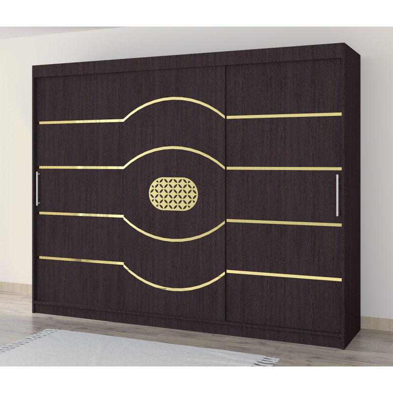 Dulap Nordis 250 cm Wenghe Cu Usi Glisante Wenghe Fara Oglinda Ornament Gold Rotund Plus
