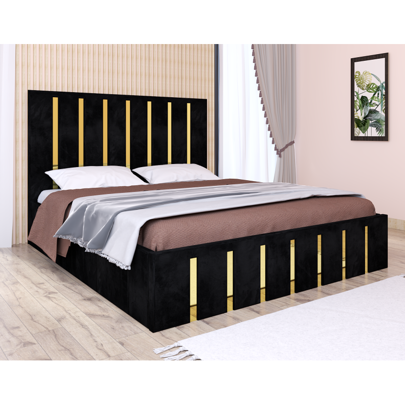 Pat Atena Negru cu Oglinda Gold 180 x 200 cm Cu Saltea
