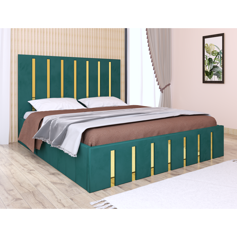 Pat Atena Verde cu Oglinda Gold 140 x 200 cm cu saltea