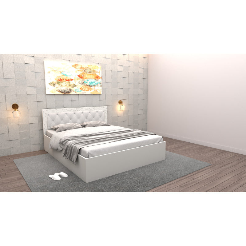 Pat Poxy cu Tablie Tapitata Alb cu Saltea 140 cm x 200 cm