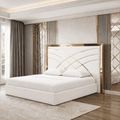 Pat Tapitat Alis Alb din Stofa cu Ornament Gold fara saltea 160 x 200 cm