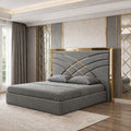 Pat Tapitat Alis Gri din Stofa cu Ornament Gold fara saltea 160 x 200 cm