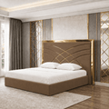 Pat Tapitat Alis Maro din Stofa cu Ornament Gold fara saltea 160 x 200 cm