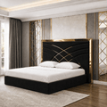 Pat Tapitat Alis Negru din Stofa cu Ornament Gold fara saltea 160 x 200 cm