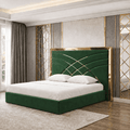 Pat Tapitat Alis Verde din Stofa cu Ornament Gold fara saltea 160 x 200 cm