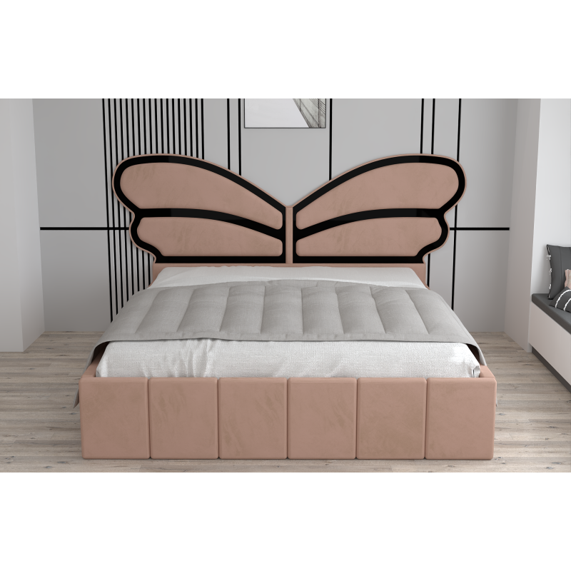 Pat Tapitat Luna Mini Crem Cu Oglinda Neagra cu Saltea