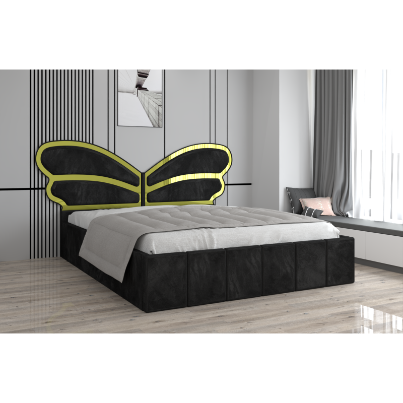 Pat Tapitat Luna Mini Negru Cu Oglinda Gold cu Saltea